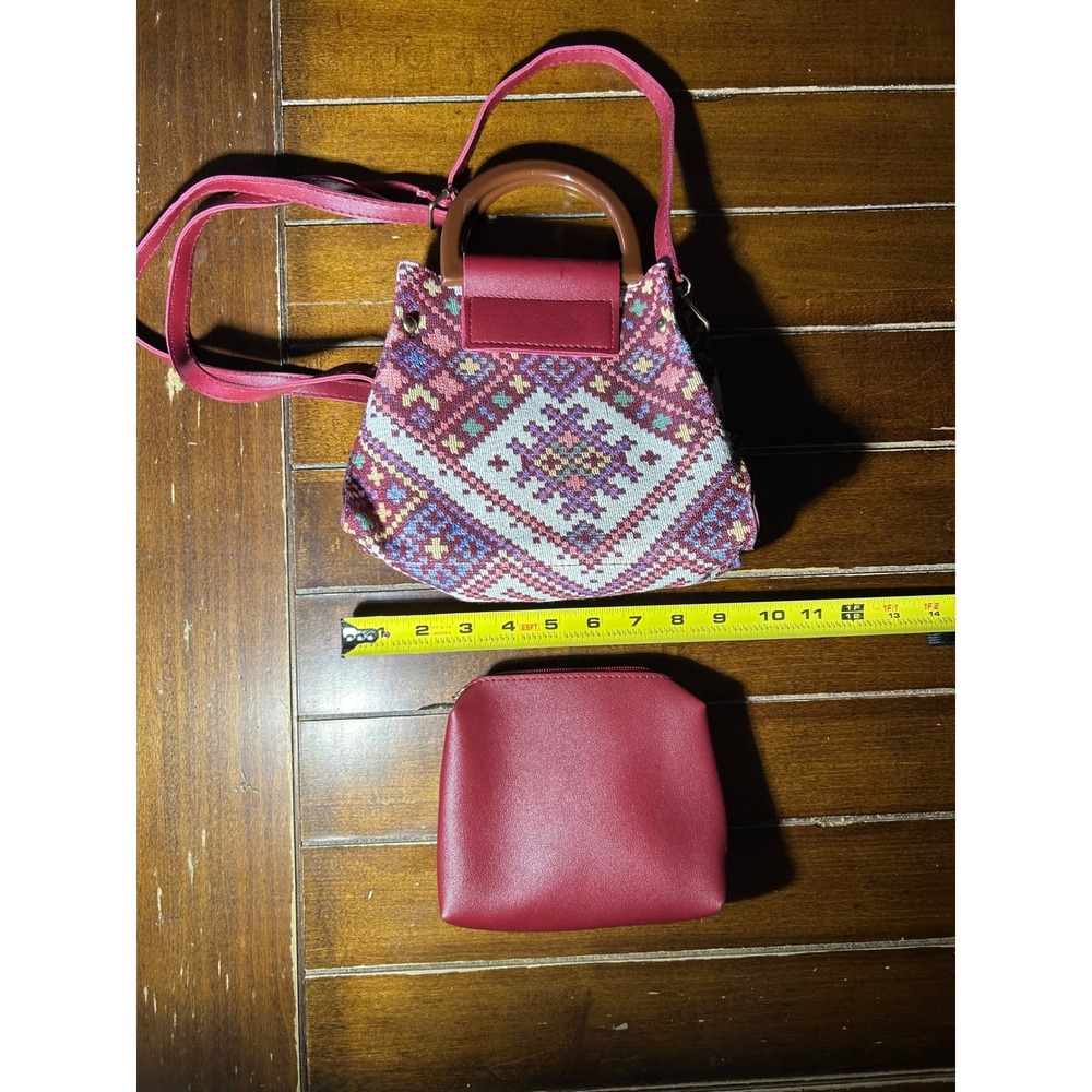 Boho Geometric Print Mini Top Handle‎ Handbag with Matching Pouch